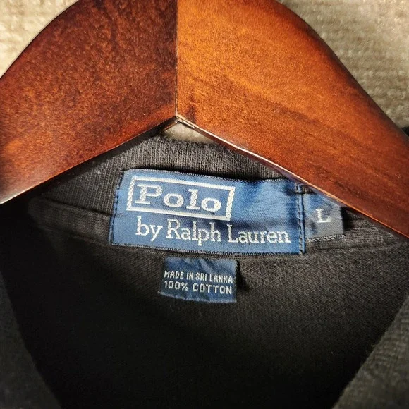 Polo Ralph Lauren Mens Large Black White Striped Short Sleeve Pique Polo Shirt - Picture 2 of 7